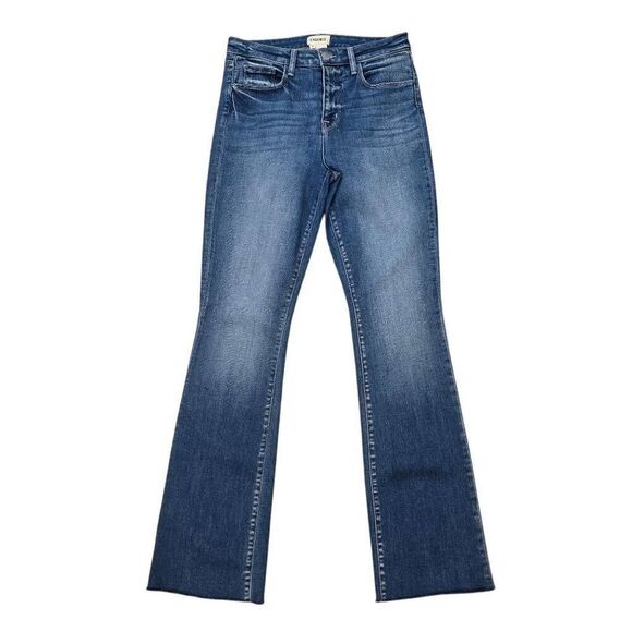 L'agence Jeans Womens 27 Blue Denim Mid Rise Frayed Hem Zip Fly Straight Stretch - Picture 1 of 6